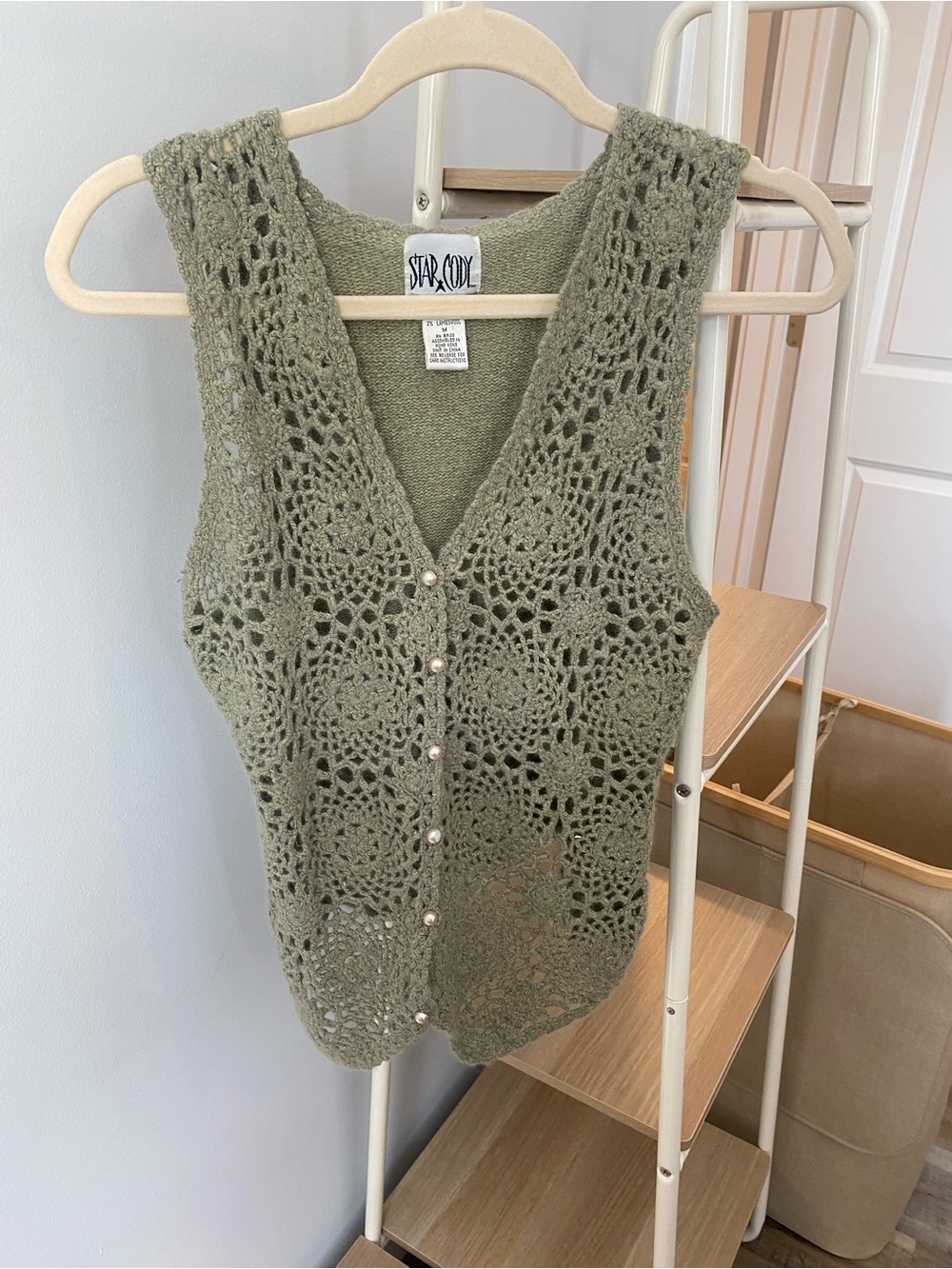Olive Crochet Button-Front Tank